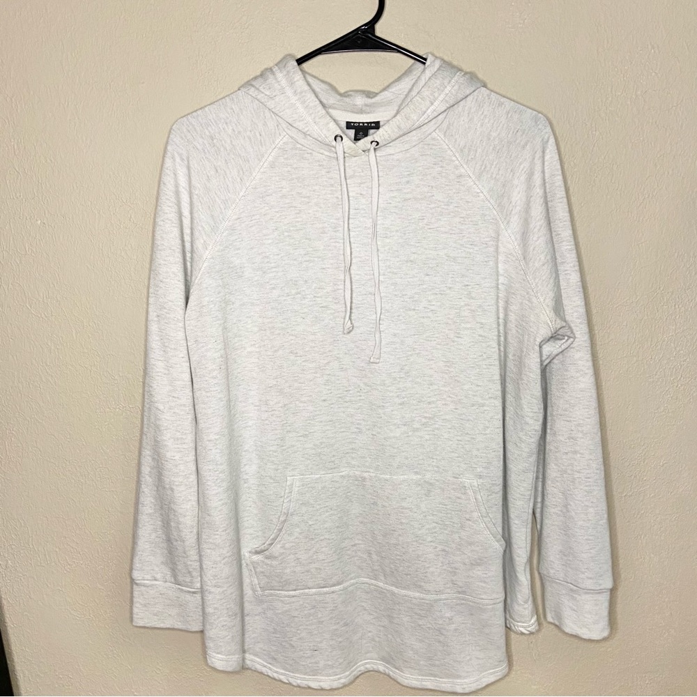 Women’s Torrid Fleece Raglan Tunic Hoodie Oatmeal Heather Size 0 - Picture 5 of 8